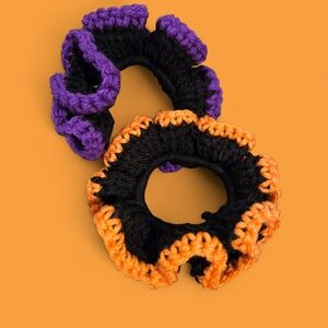 Purple and Orange Crochet Hair Scrunchies